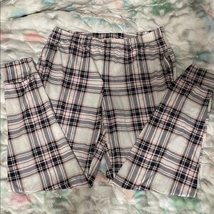 Plaid pink, white, and black fitted pajama pants